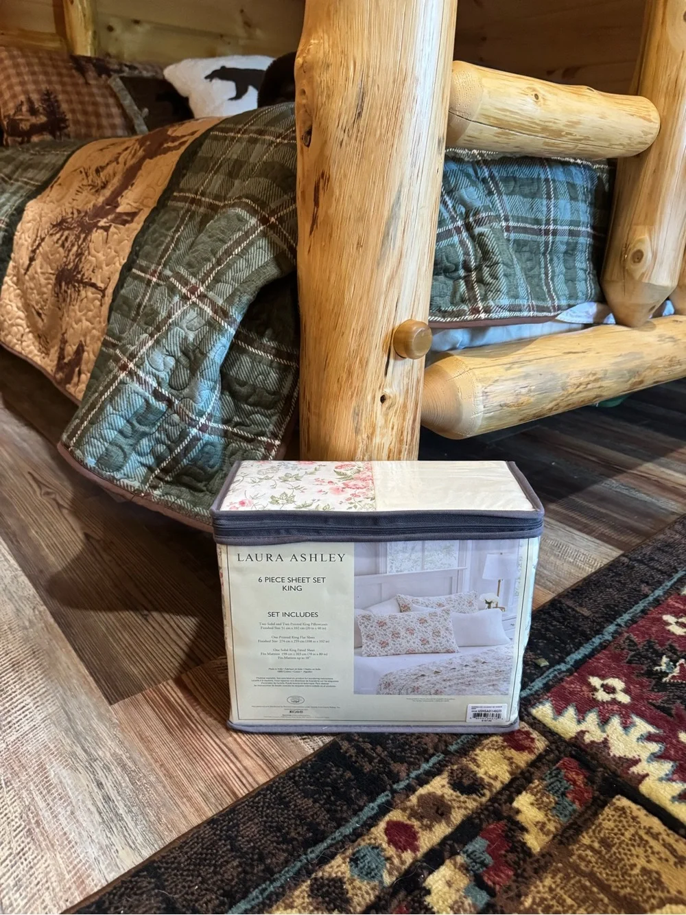 Laura Ashley Pink Floral and Cream King Sheet Set - 6 Piece
